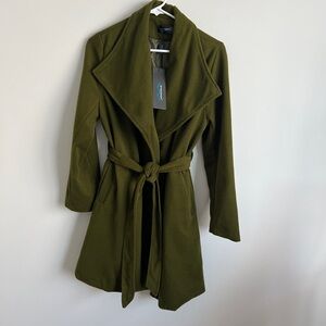 Cozy Olive Green Belted Lined Wrap Coat, Midweight, Perfect For Fall!